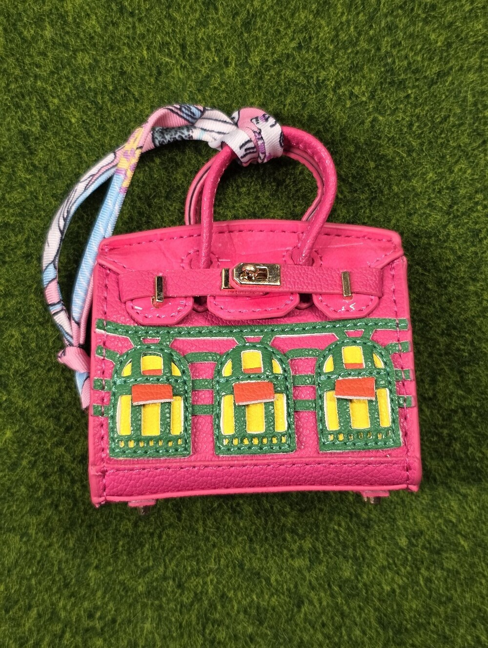 Leather Mini Tote Bag in Hot Pink with Scarf Accent